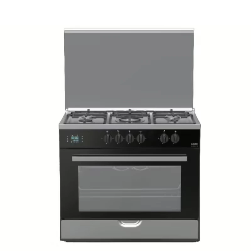 Fresh Cooker 5 Burners Jumbo Gas Touch Safety Mirror Black x Silver 11570