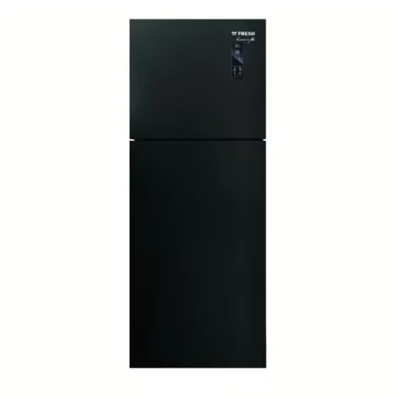 Fresh Smart Digital Top Mount Freezer Refrigerator 397 Liters Plasma Black Glass FNTMR470YGQBM