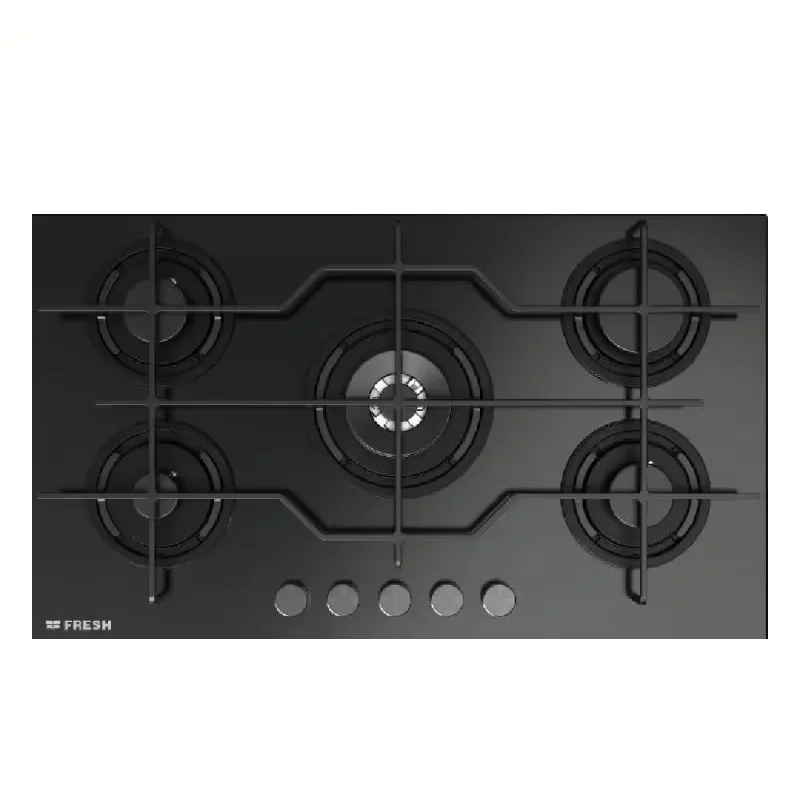 Fresh Built In Hob 5 Burners Glass Full Safety Black Glass 9623