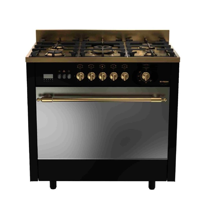 Fresh Rustic Gold Gas Cooker 5 Burners Black 10094