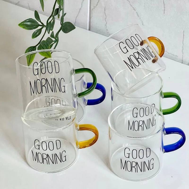 Good Morning Glass Coffee Mug 6 Pieces