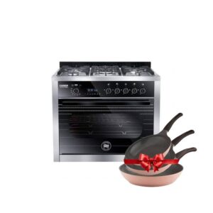 بوتجاز يونيون اير 90 سم موديل O-Signature Auto Cook بخمسة شعلات شاشة لمس فرن مزدوج مروحة تبريد باب هيدروليك جسم استانلس ستيل مقاوم مع نظام أمان كامل