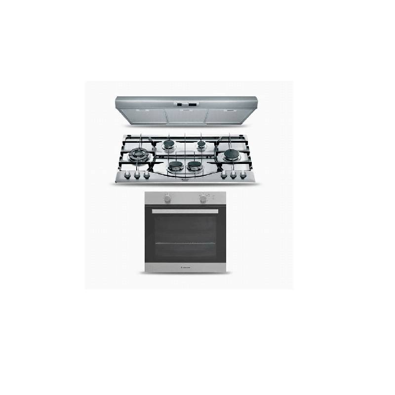 طقم اريستون بلت ان مسطح- PHN 961 TS/IX/A + شفاط - SL191LPIX + فرن غاز مع شواية غاز، 90 سم، ستانلس ستيل - GGSM 53 IX A 30