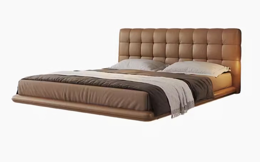 Floating Bed With Italian Nappa Leather Upholstery 160×195 cm Mattress Size Hidden Base Design