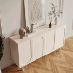 White Buffet Made of Red Oak Wood with a Natural Countertop