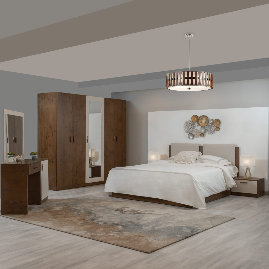 Blink Bedroom size :Bed 160 + 2 night stand + Dresser & mirror + wardrobe 220 ( HINGED )