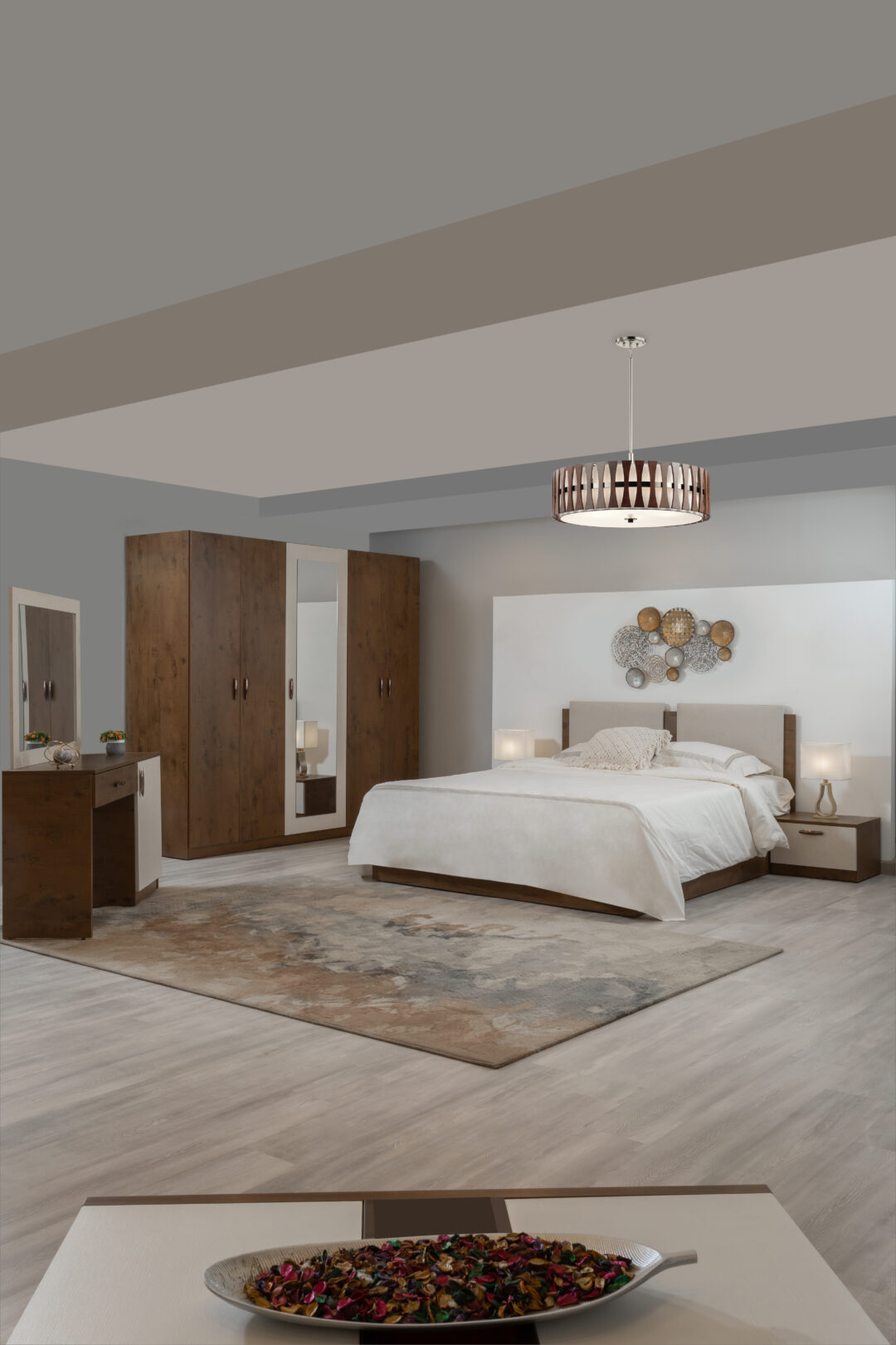 Blink Bedroom size :Bed 160 + 2 night stand + Dresser & mirror + wardrobe 220 ( HINGED )