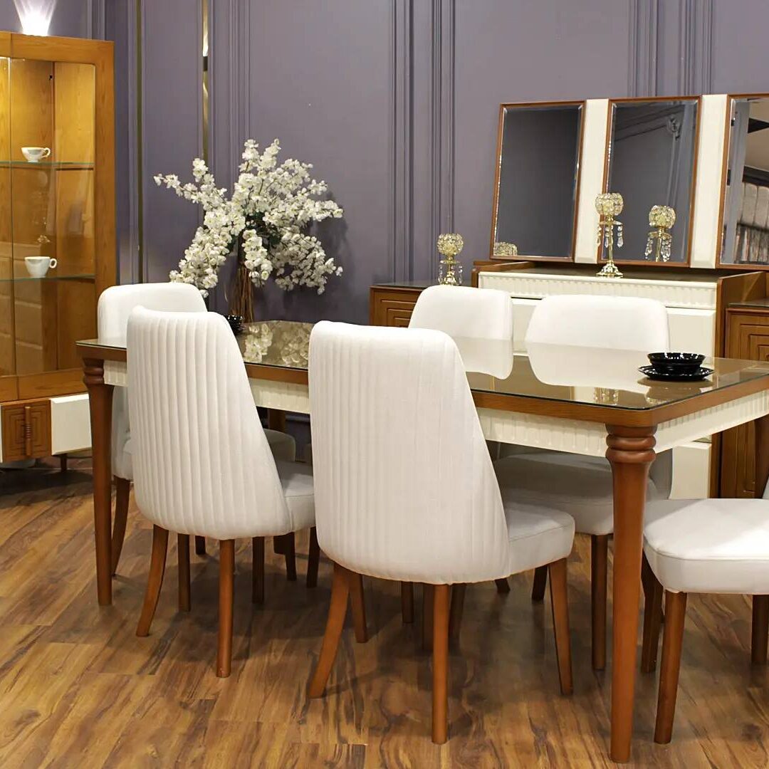 Norma Capitonné Dining Room Set - Red Beech & Counter Wood with Natural Veneer