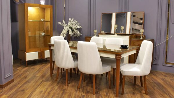 Norma Capitonné Dining Room Set - Red Beech & Counter Wood with Natural Veneer