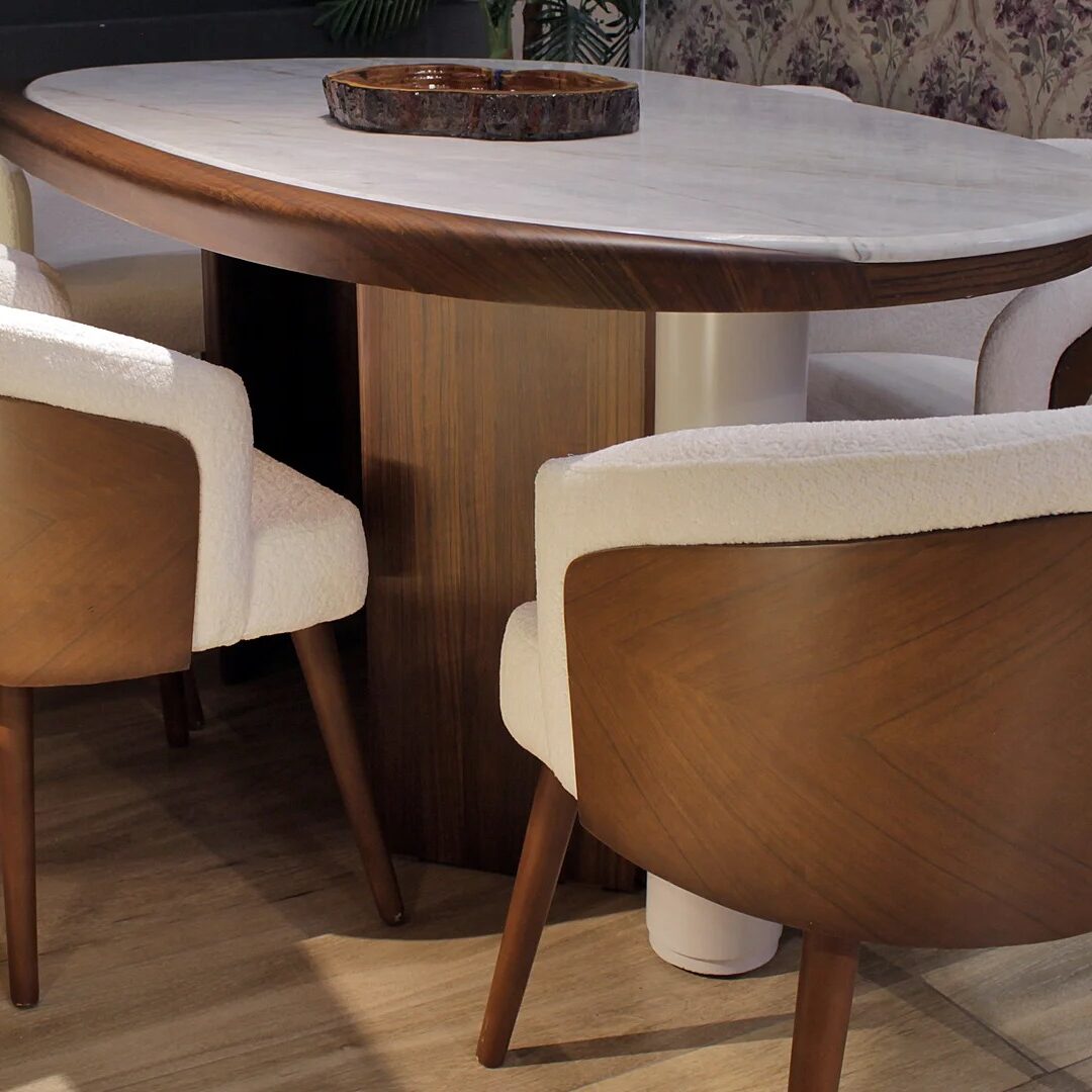 Ronzi Dining Room Set – Red Beech & High-Quality Pine Wood with Marble Inlays
