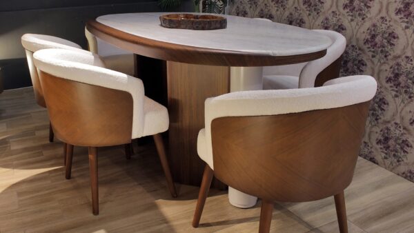 Ronzi Dining Room Set – Red Beech & High-Quality Pine Wood with Marble Inlays