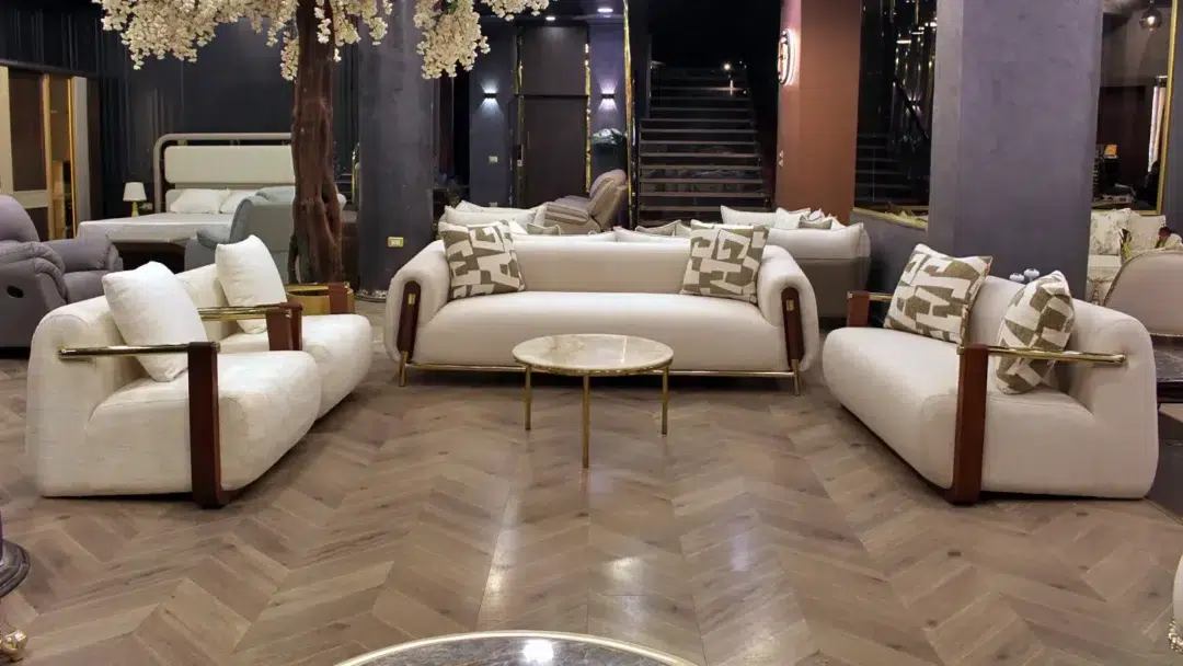 انترية روني خشب زان أحمر 4 قطع مع قماش مستورد وسفنج عالي الكثافة - تصميم مريح ومتعدد القطع