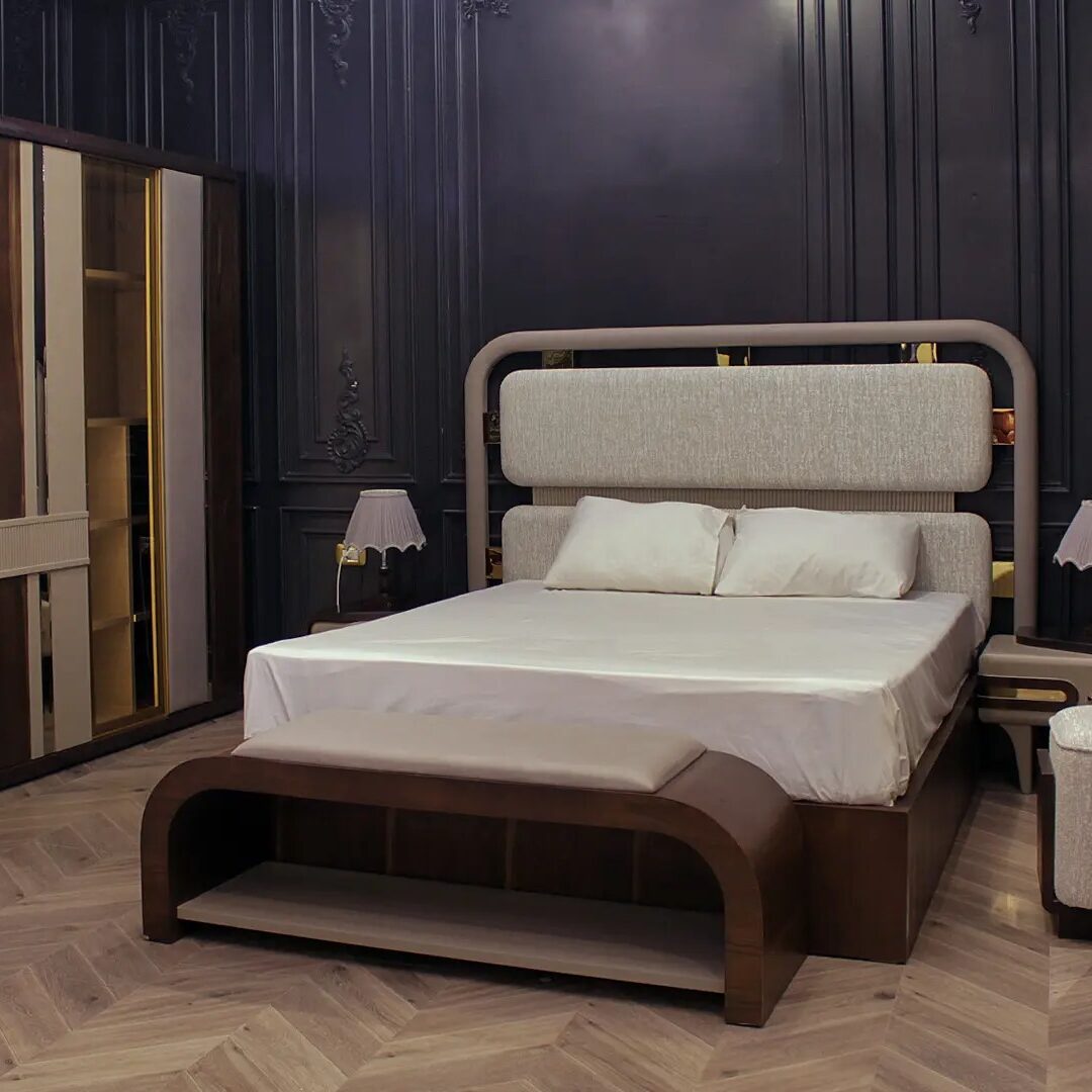 Bedroom Set - Lamour - Natural Veneer, Red Beech Wood & Imported Upholstery
