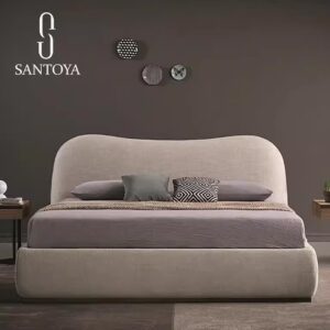 سرير متنجد سانتويا خشب زان أحمر + قماش كتان قطني إيطالي 160×195 سم سرير مزدوج فاخر عصري