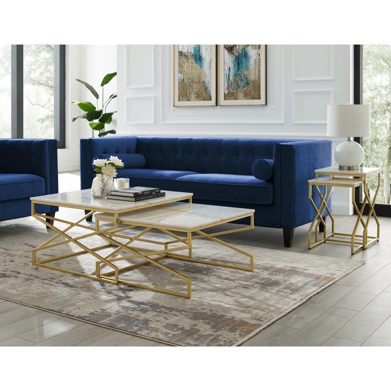 Set of 2 Center Tables Steel & Carrara Marble CT.63