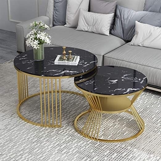 Set of 2 Center Tables Steel & MDF Wood CT.81