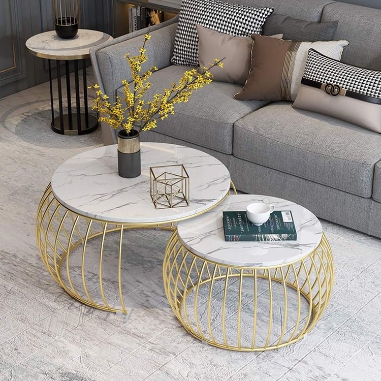 Set of 2 Center Tables Steel & Carrara Marble CT.84