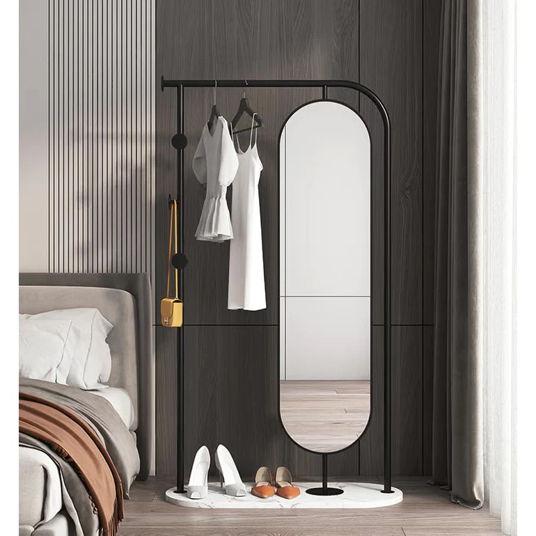 Steel Clothes Hanger Stand With Glass and Carrara Marble - Cloths Hanger.16 - 100×40×180 cm