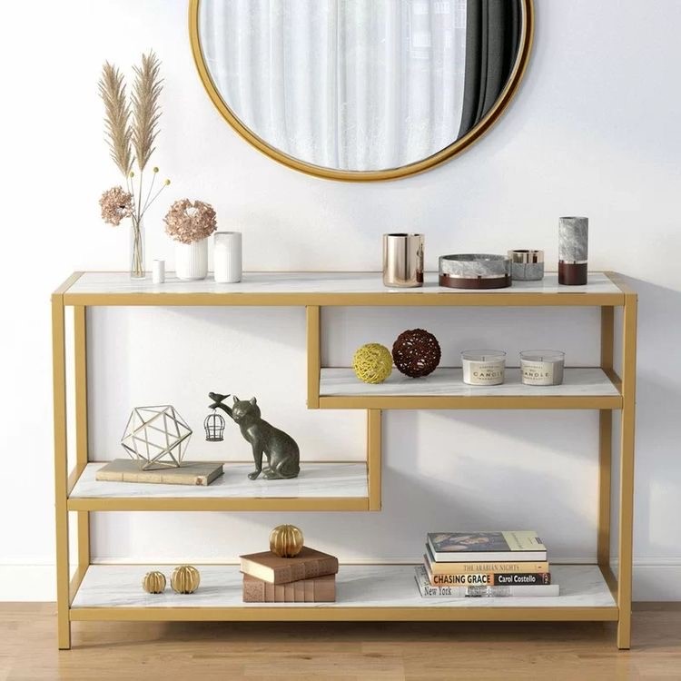Console Table Console 48 Electrostatic Coated Steel & Carrara Marble Top
