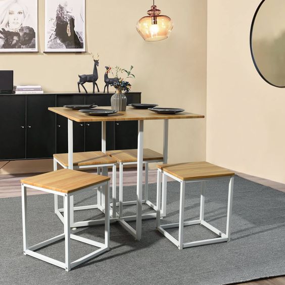 طاولة سفرة Dining.1 ستيل مع سطح خشب MDF مقاس 100×100×75 سم