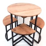 Dining.3 ترابيزة سفرة ستيل مع سطح خشب MDF 100×100×75 سم