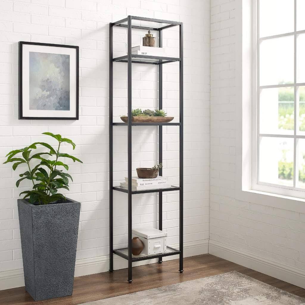 مكتبة Display Unit 2 ستيل مطلي إليكتروستاتيك مع أرفف زجاجية شفافة