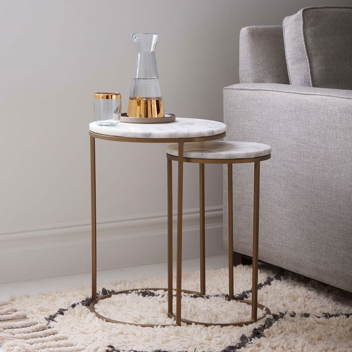 Set of 2 Side Tables Carrara Marble & Steel ST.109