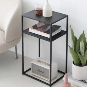 ترابيزة جانبية ST.120 مقاس 40×30×60 سم من ستيل وحديد مع سطح خشبي