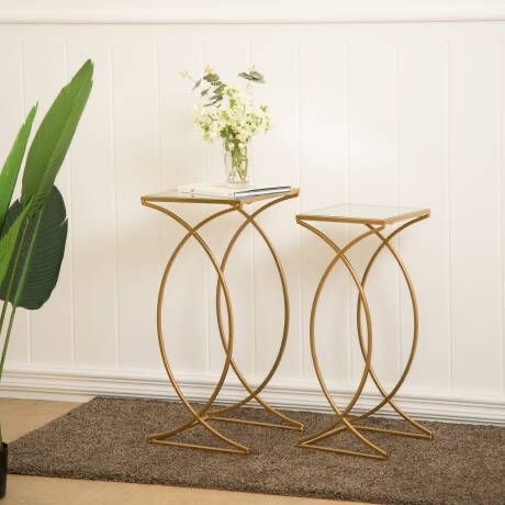 Set of 2 Side Tables Metal & Glass ST.50