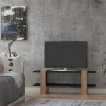 TV Unit 120 cm Wide Black and Wooden With 2 Shelves ant1035