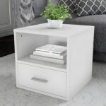 كمود 40 سم بدرج خشب MDF تشطيب HPL أبيض ant1132