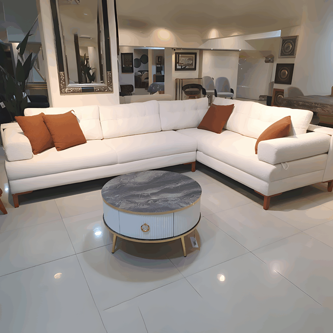 Pablo Corner Sofa Beech Red Wood, Imported Fabric High Density Foam