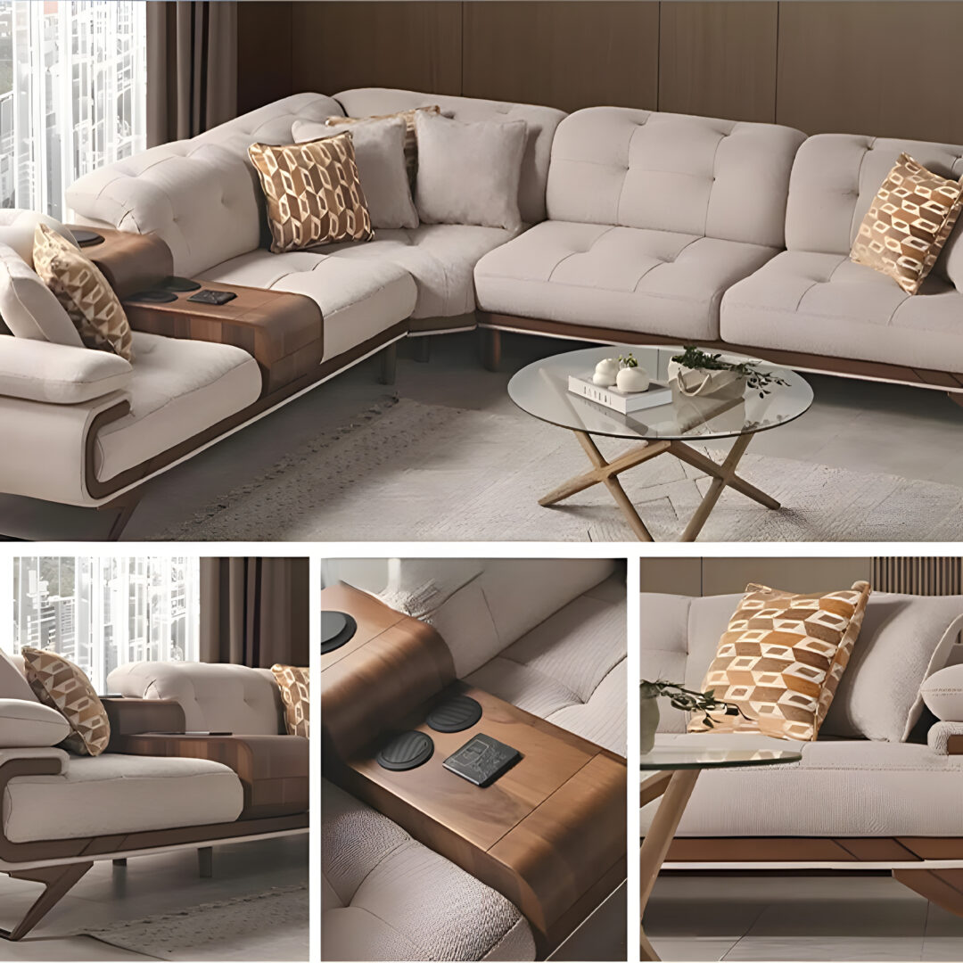 Palermo Corner Sofa Beech Red Wood Imported Fabric High Density Foam