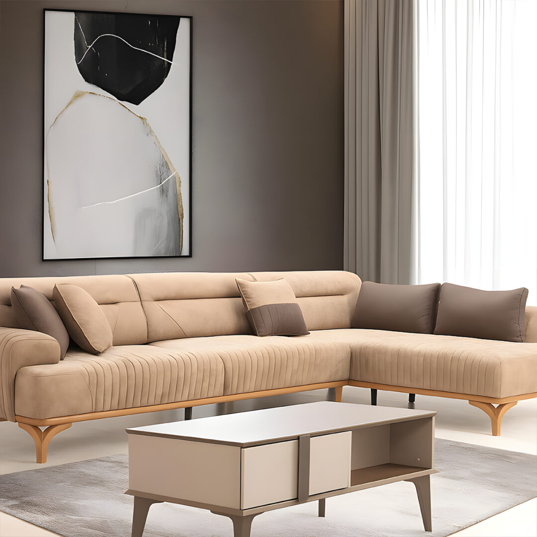 Prime Corner Sofa Beech Red Wood Imported Fabric High Density Foam