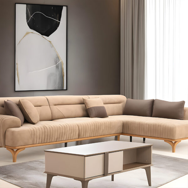 Prime Corner Sofa Beech Red Wood Imported Fabric High Density Foam