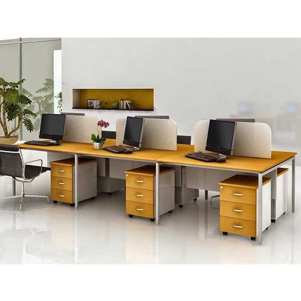 Workstation for 4 Persons MDF White and Wood-colored 360 cm Width Imported Coated with HPL ant.0073