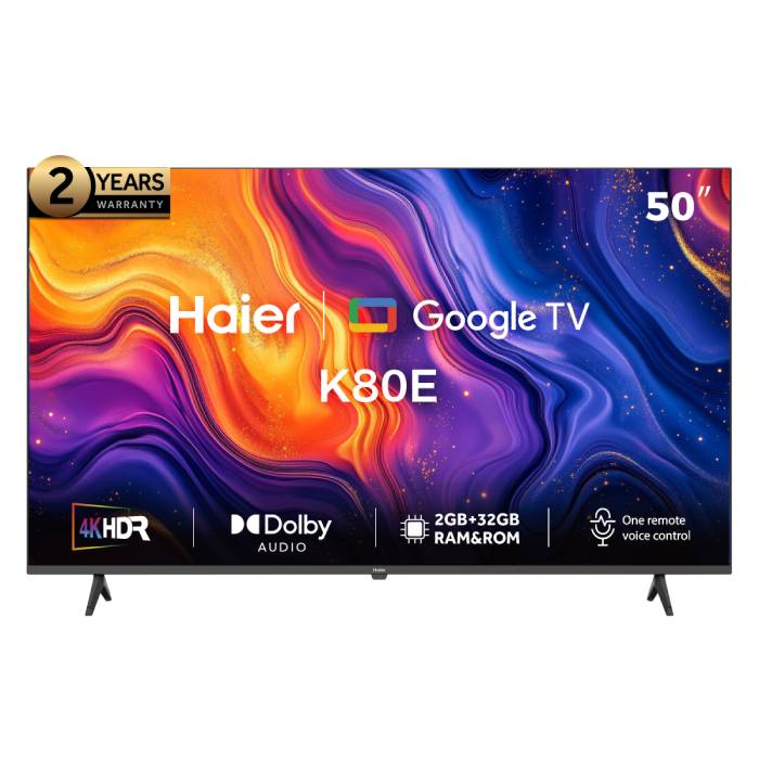 تلفزيون هاير 4K UHD سمارت ليد 50 بوصة مع ريسيفر مدمج أسود H50K80EU