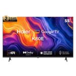 تلفزيون هاير سمارت إل إي دي 55 بوصة بدقة 4K UHD مع ريسيفر مدمج أسود H55K80EU