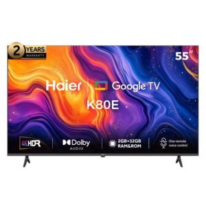 تلفزيون هاير سمارت إل إي دي 55 بوصة بدقة 4K UHD مع ريسيفر مدمج أسود H55K80EU