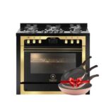 بوتجاز يونيون اير 90 سم iChef Golden Edition بخمسة شعلات، نظام أوتو كوك للتحكم الذكي، فرن هيدروليك مزدوج مع مروحة تبريد سطح، موديل C69GB-1GC-383-ICPS2F-PC-2W-AL، أفضل بوتجاز غاز للمطابخ الحديثة والعائلات الكبيرة