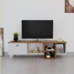 TV Unit With One Door & Shelf Section 150 cm White Wood ant1115