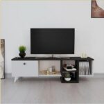 TV Unit With One Door and Shelving Unit 150 cm White × Black ant1118