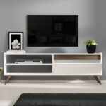 TV Unit 1 Door and Shelf HPL Coated 150 cm Width White and Wooden ant1072