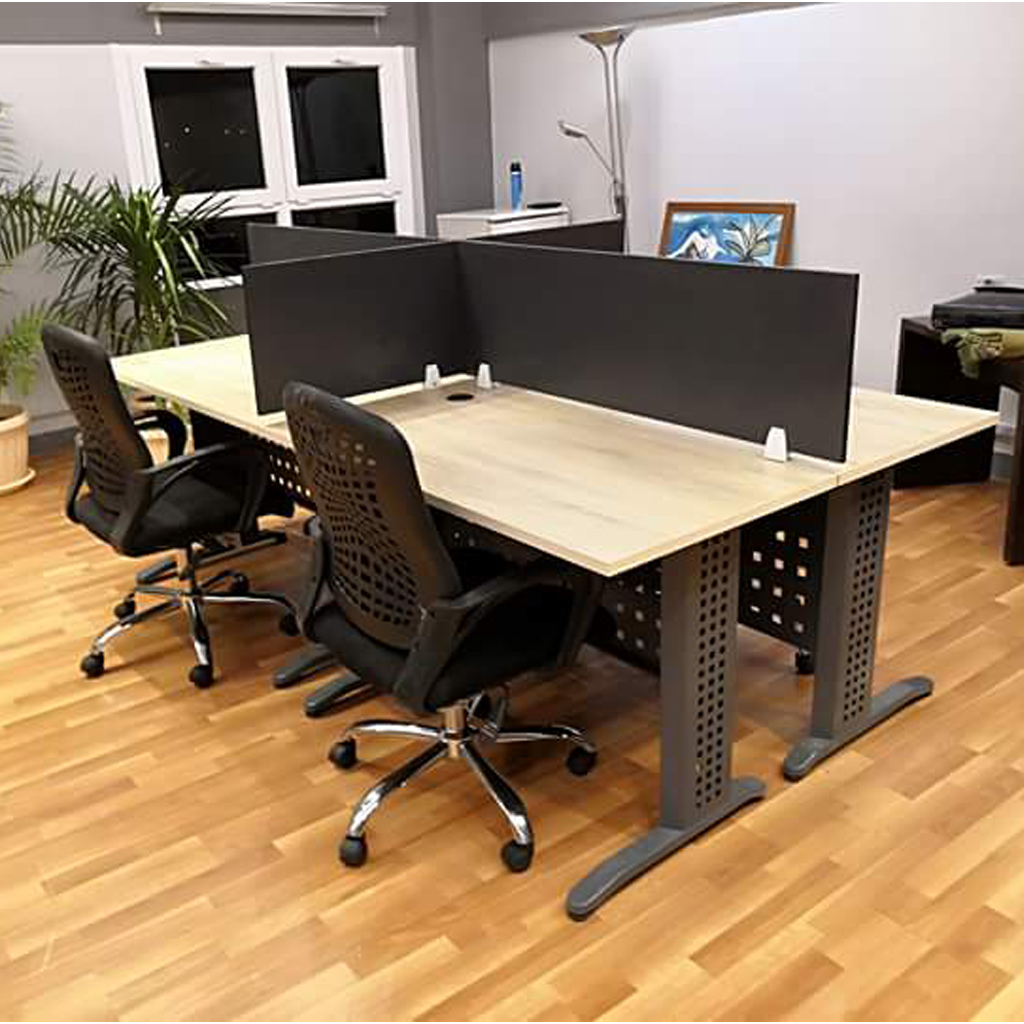 ورك ستيشن لأربع أشخاص مصنوع من خشب MDF باللون الأبيض بعرض 240 سم، مستورد ومغطى بطبقة HPL ANT.0088