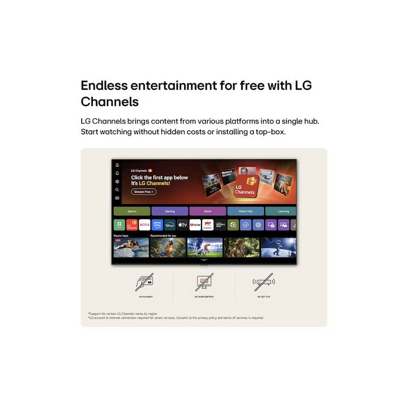 شاشة إل جي 65 بوصة سمارت 4K UHD بنانو سيل مع رسيفر داخلي وماجيك ريموت، جودة صورة فائقة الوضوح وألوان واقعية بتقنية HDR، تصميم أنيق بدون إطار وتجربة مشاهدة ذكية وسلسة.