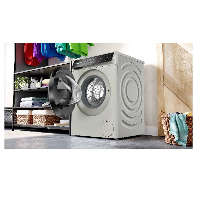 غسالة بوش 9 كيلو فضي إينوكس 1400 لفة مع تقنية Iron Steam Assist الألمانية موديل WGB2440XEG، غسيل عميق وأداء قوي مع بخار لتقليل التجاعيد وكفاءة عالية في تنظيف الملابس.