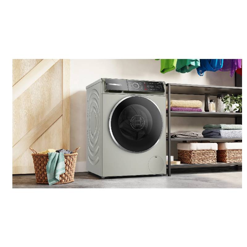 غسالة بوش 9 كيلو فضي إينوكس 1400 لفة مع تقنية Iron Steam Assist الألمانية موديل WGB2440XEG، غسيل عميق وأداء قوي مع بخار لتقليل التجاعيد وكفاءة عالية في تنظيف الملابس.